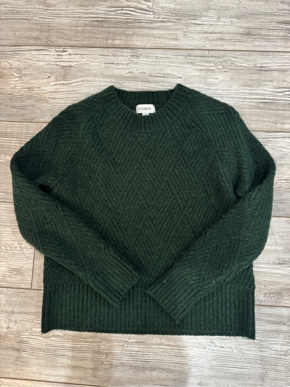 Evereve Dark Green Cable-Knit Crewneck Sweater